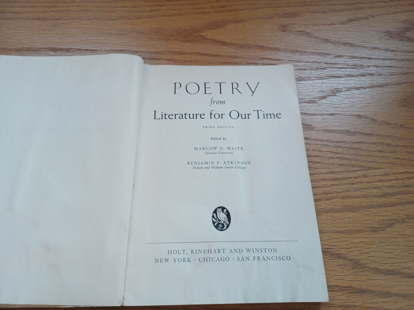 Poetry From Literature For Our Time By Harlow Waite 1958