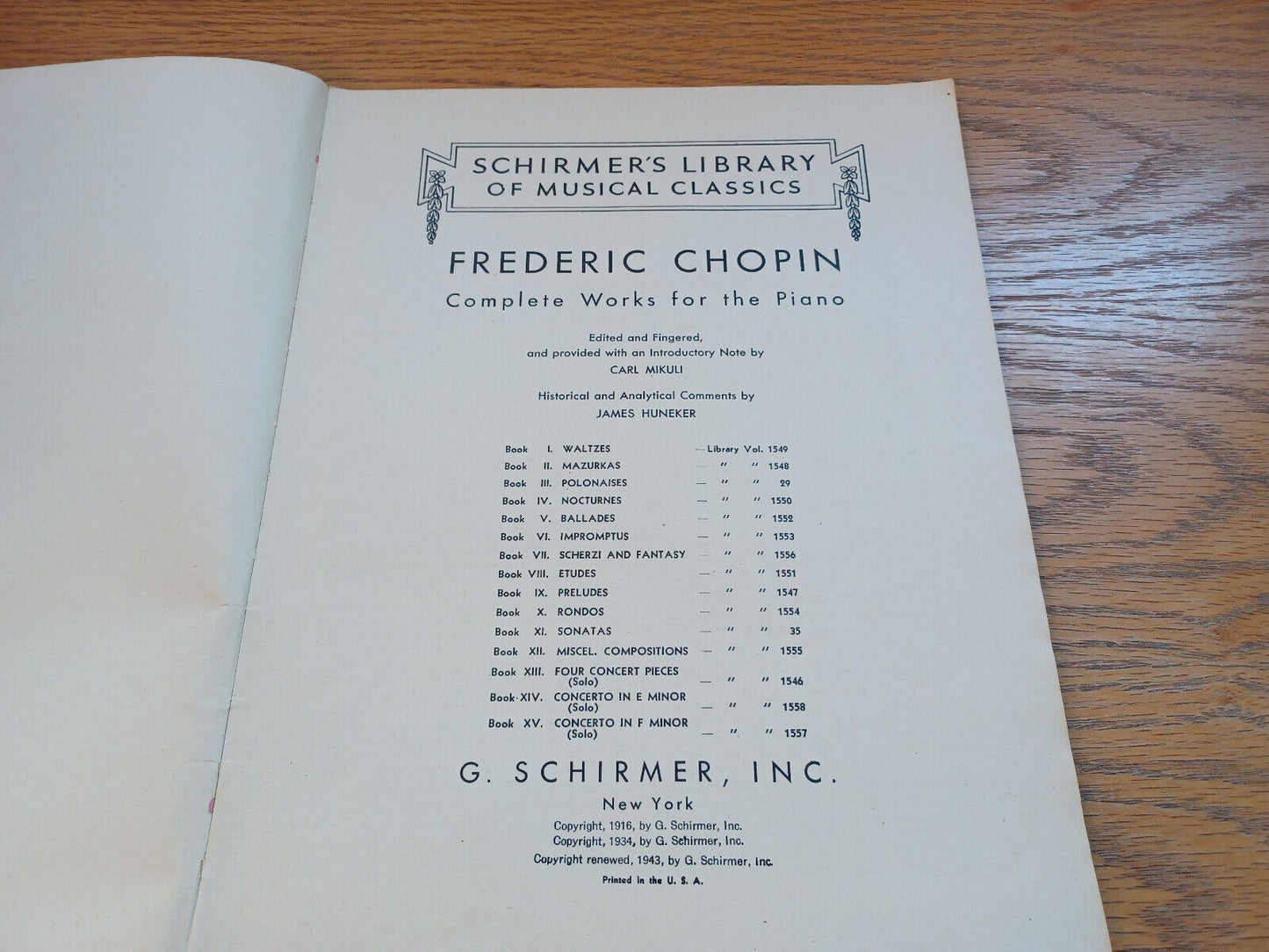 Chopin Complete Works For The Piano Book I Waltzes Schirmer'S Library 1943