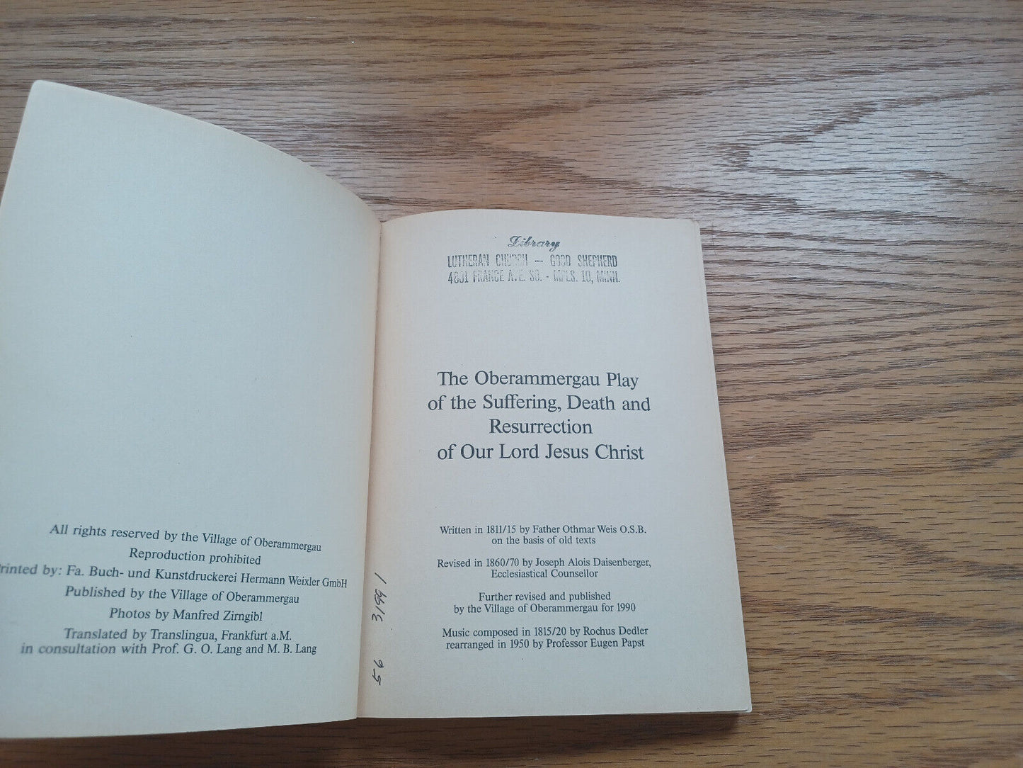The Oberammergau Passion Play 1990 Text