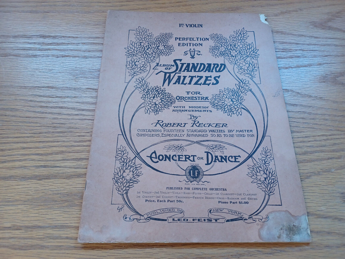 1St Violin Album Of Standard Waltzes For Orchestra Robert Recker 1909