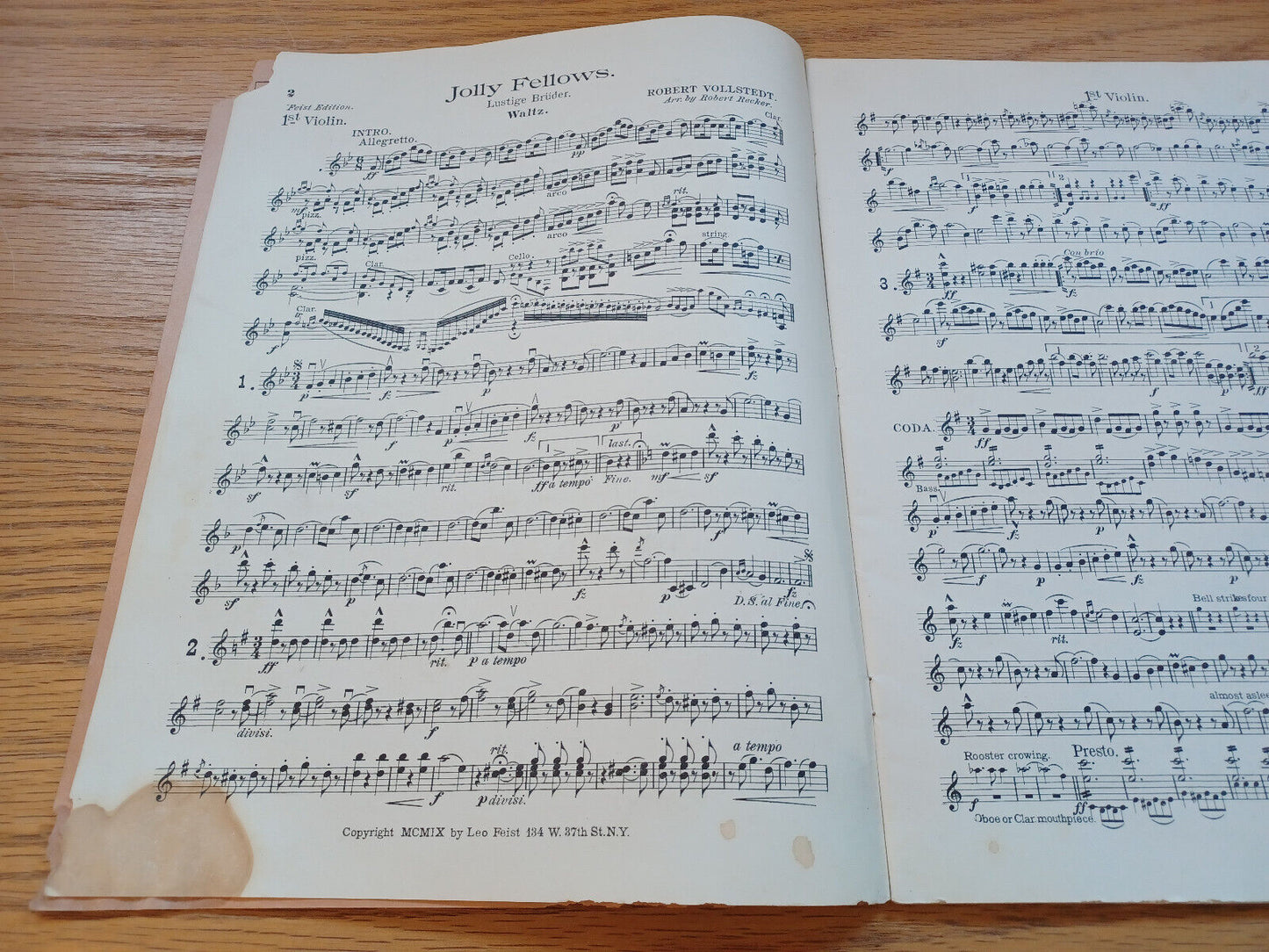 1St Violin Album Of Standard Waltzes For Orchestra Robert Recker 1909