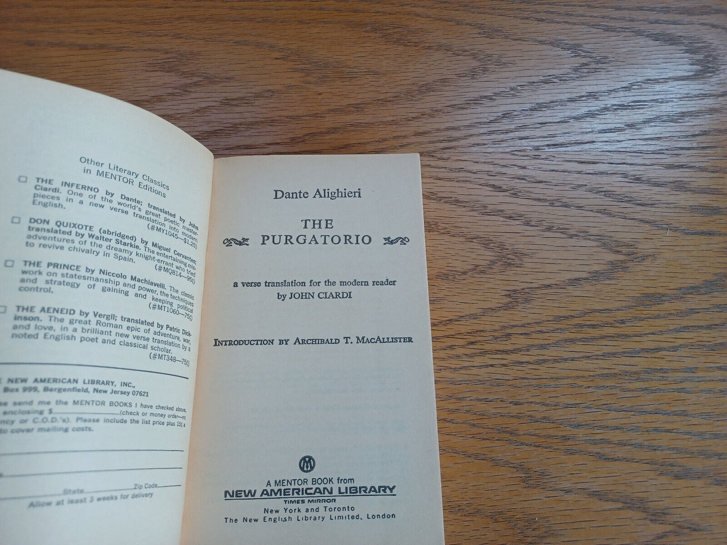 The Purgatorio Dante Alighieri 1961 Paperback New American Library