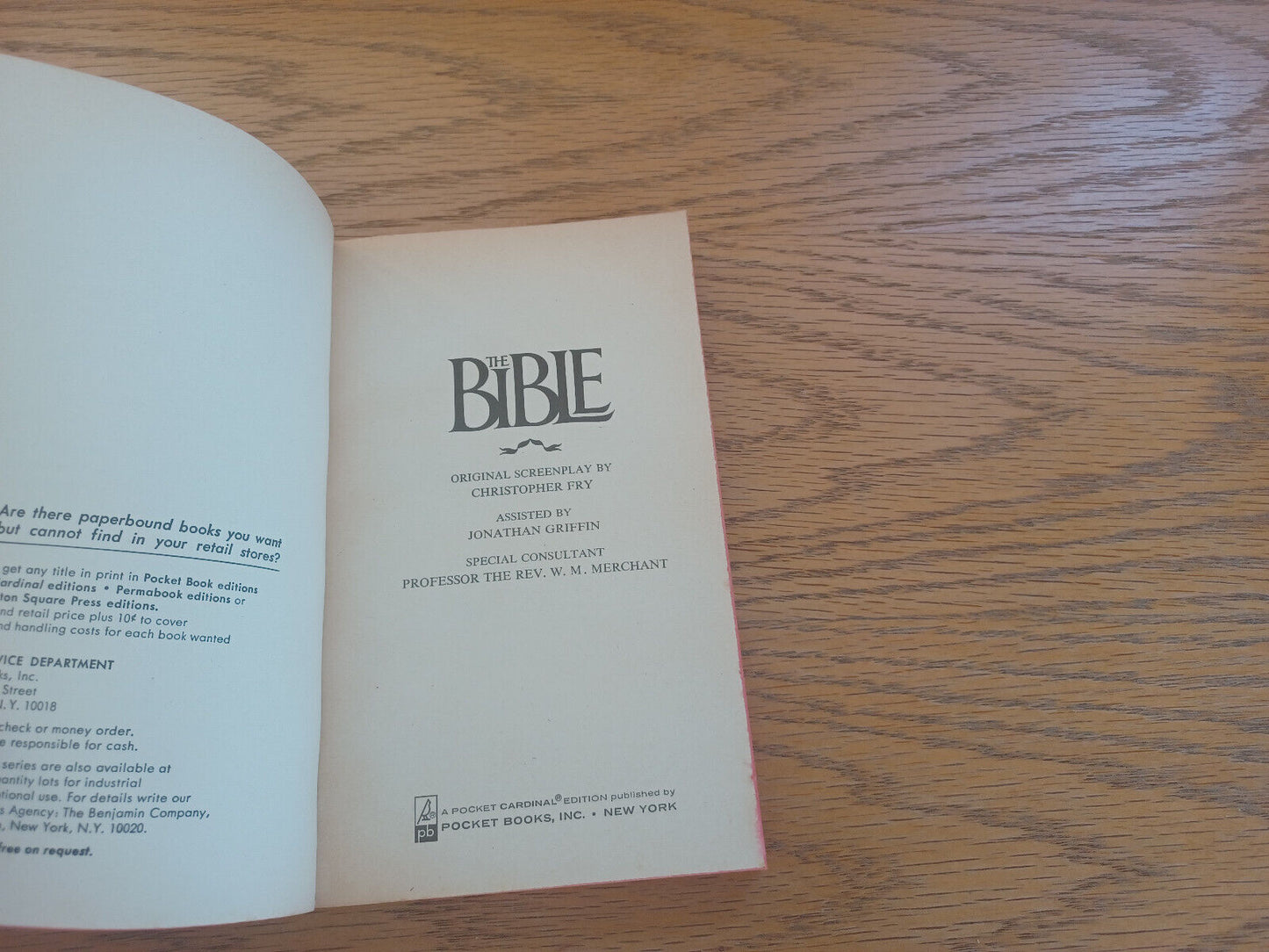 The Bible Screenplay Christopher Fry 1966 Paperback Pocket Books