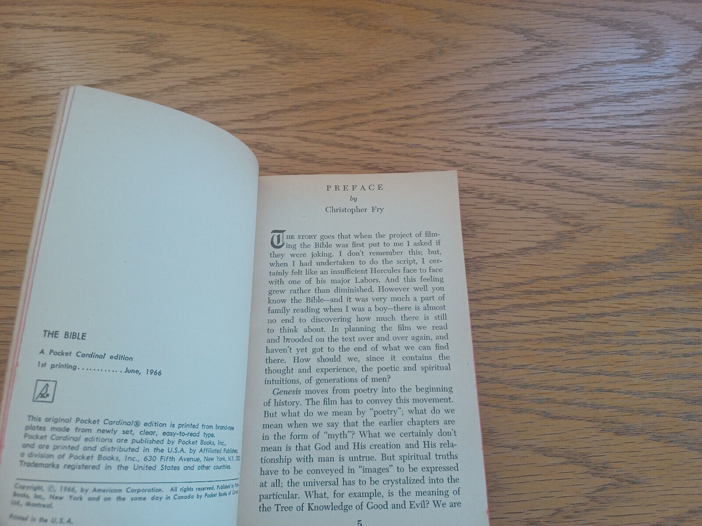 The Bible Screenplay Christopher Fry 1966 Paperback Pocket Books