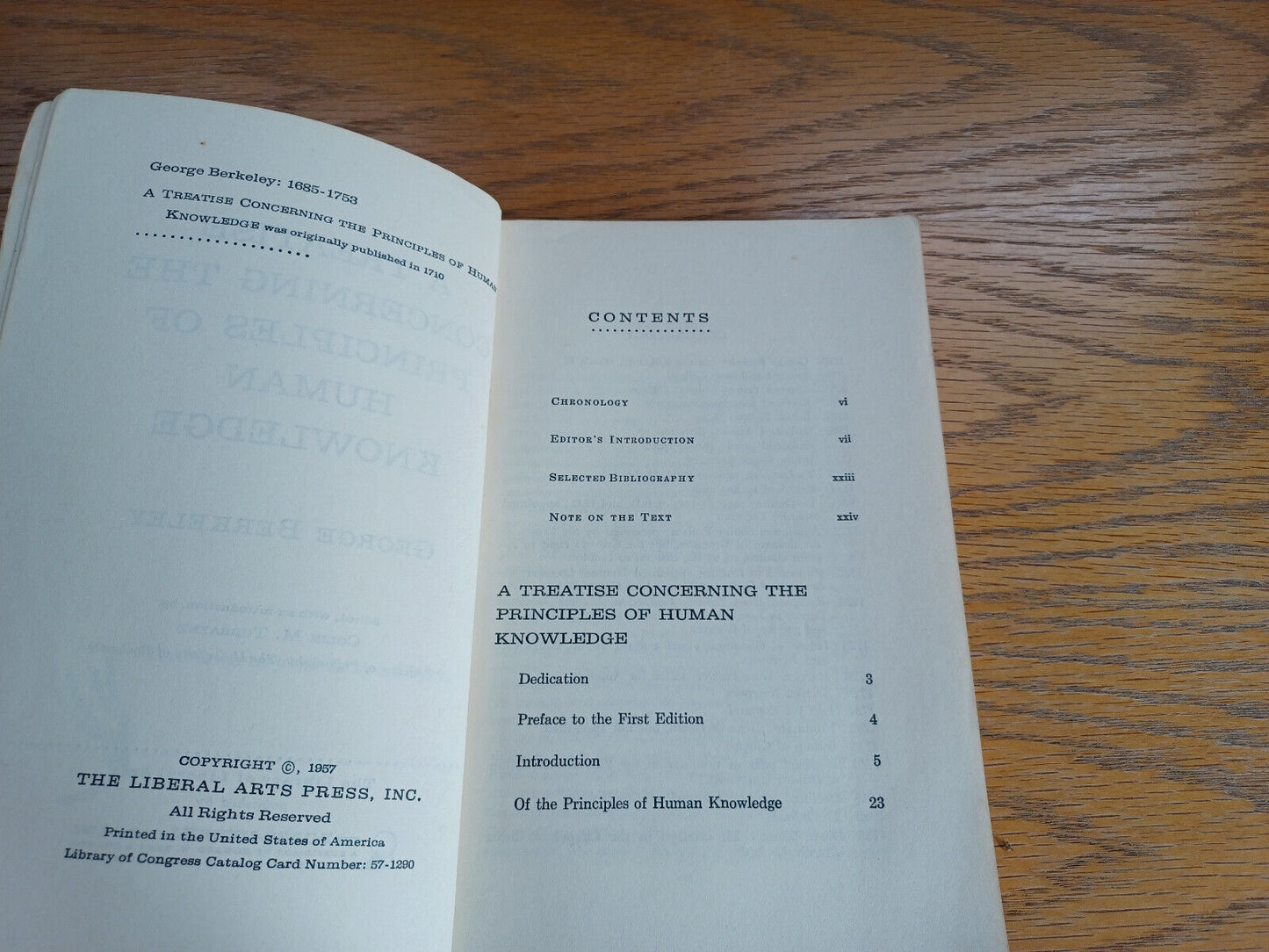 A Treatise Concerning the Principles of Human Knowledge George Berkeley 1957 Bob