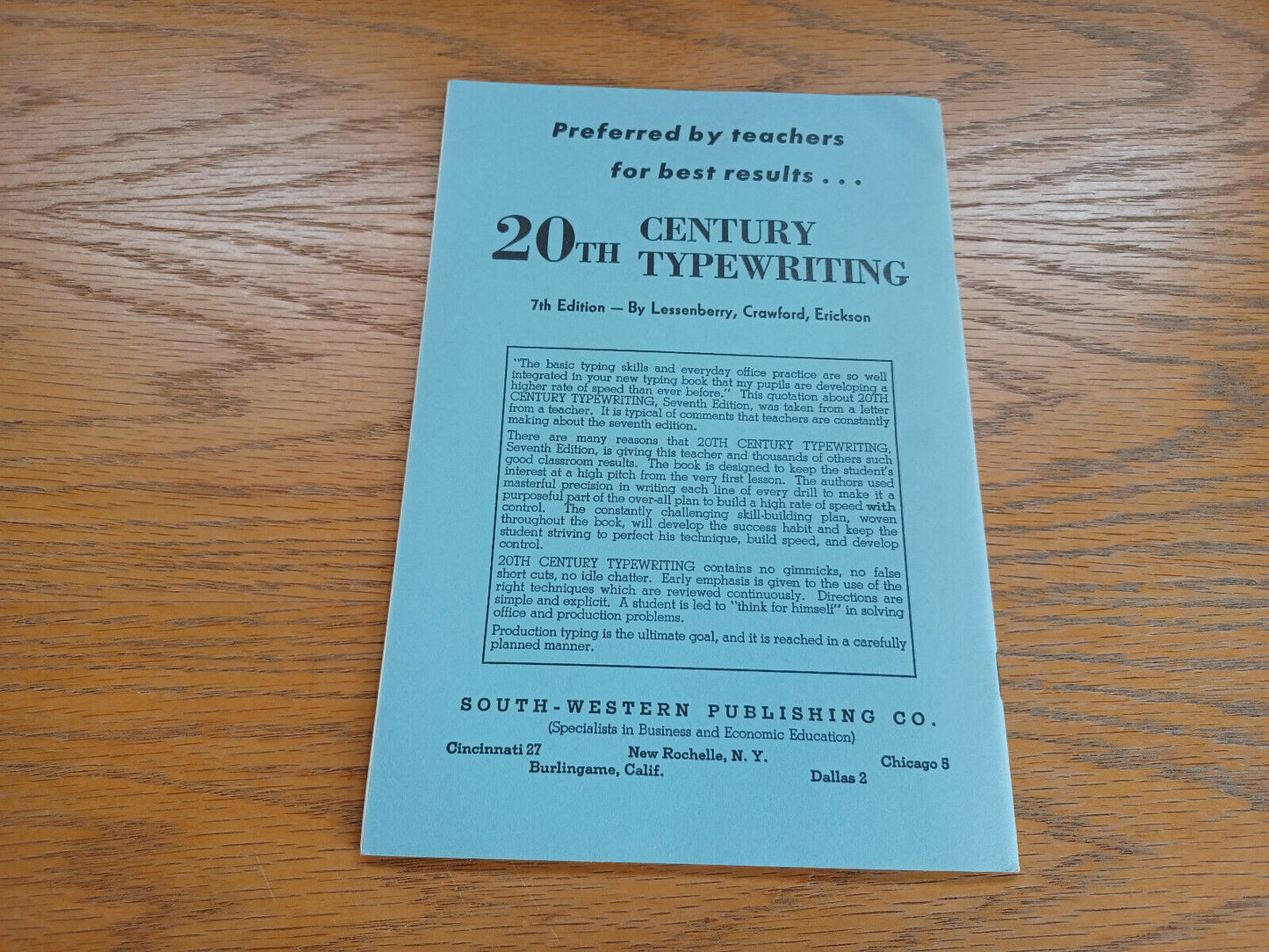 Production Typewriting Thomas James Crawford 1960 Paperback South-Western Monogr