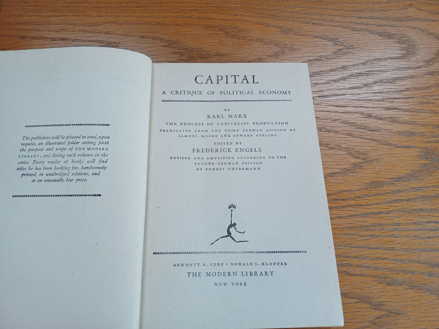Capital a Critique of Political Economy Karl Marx 1906 Modern Library Hardcover