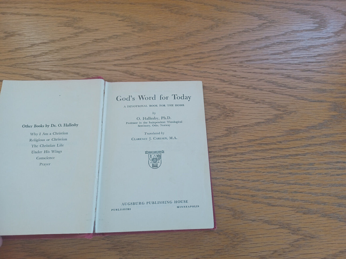 God’s Word for Today O Hallesby 1956 Augsburg Publishing House Hardcover