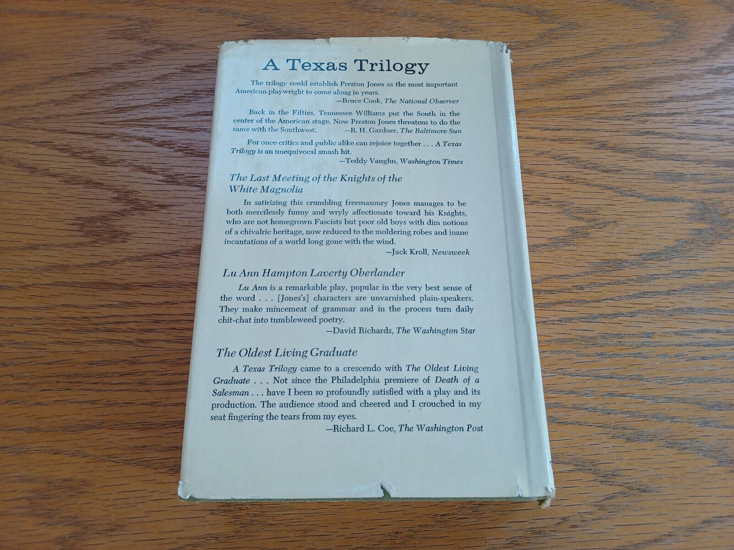 A Texas Trilogy Preston Jones 1976 Hardcover Hill and Wang
