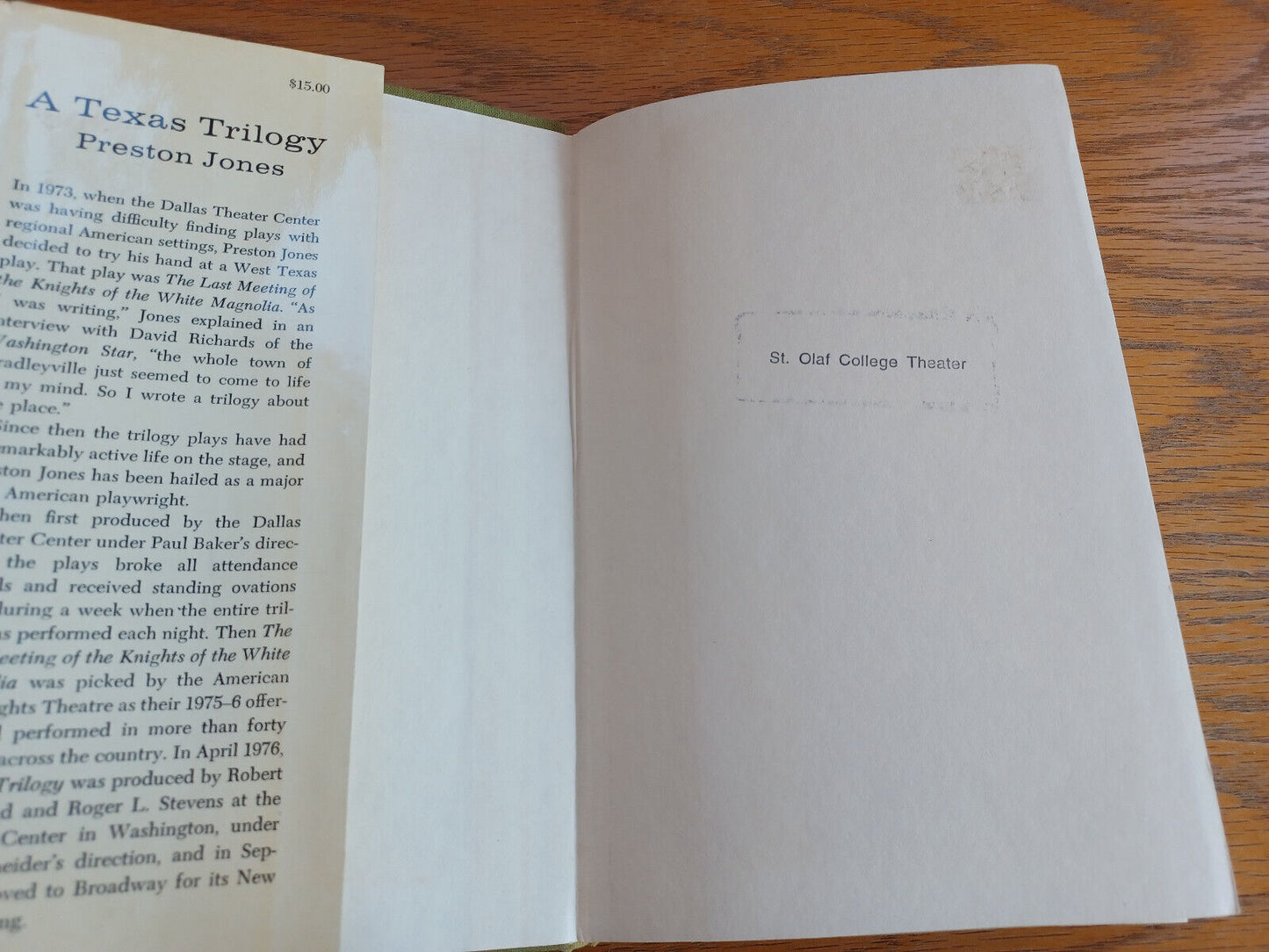 A Texas Trilogy Preston Jones 1976 Hardcover Hill and Wang