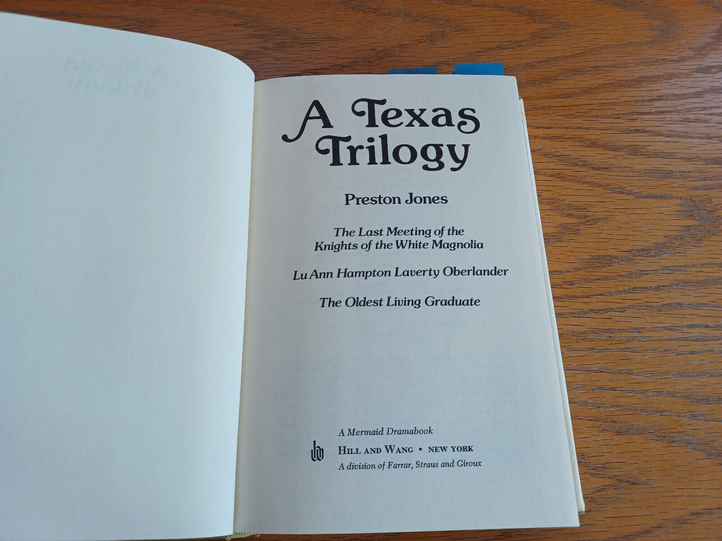 A Texas Trilogy Preston Jones 1976 Hardcover Hill and Wang