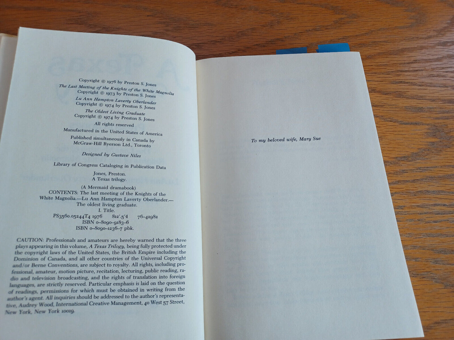 A Texas Trilogy Preston Jones 1976 Hardcover Hill and Wang