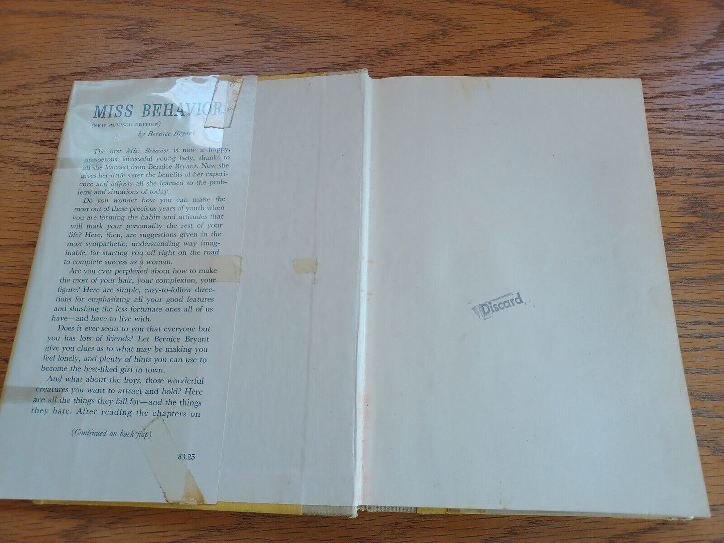 Miss Behavior Bernice Bryant 1960 Hardcover Dust Jacket Bobbs-Merrill
