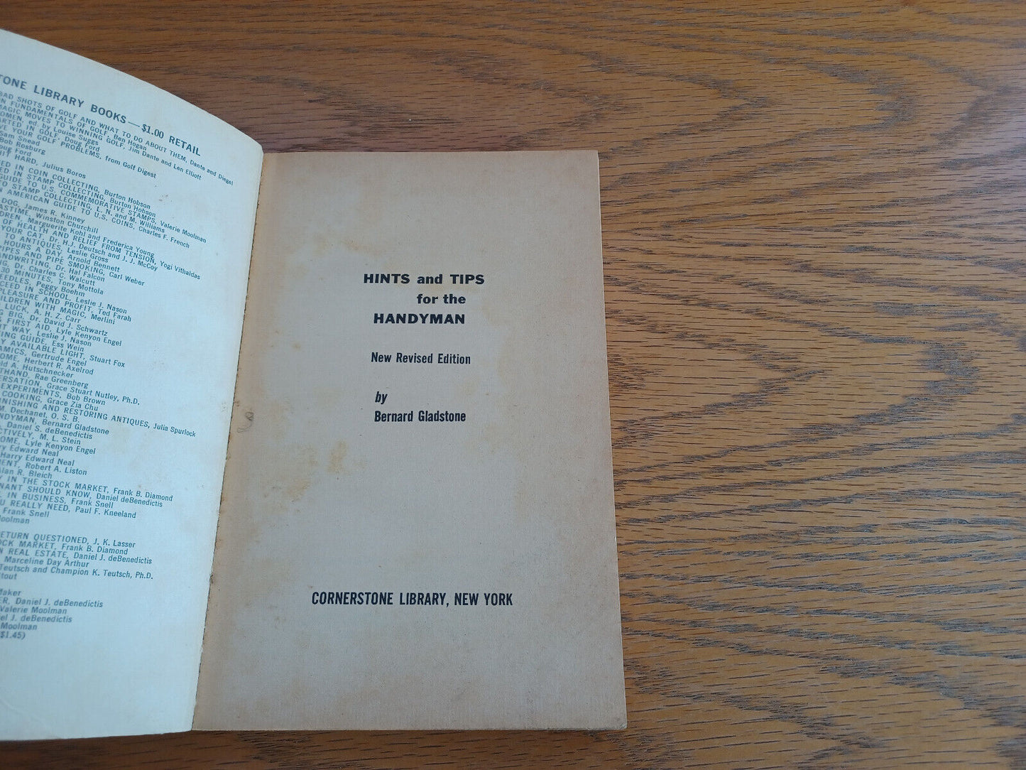 Hints and Tips for the Handyman Bernard Gladstone 1969 Cornerstone Library Paper