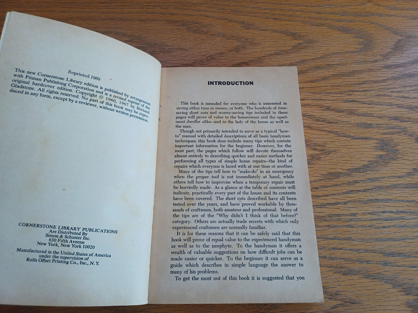 Hints and Tips for the Handyman Bernard Gladstone 1969 Cornerstone Library Paper