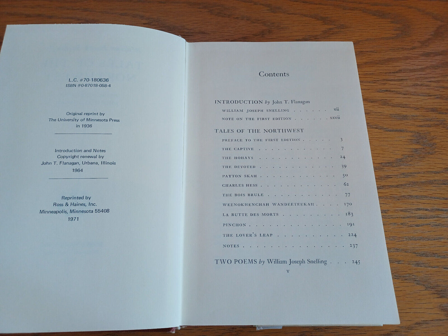 Tales of the Northwest William Joseph Snelling 1971 Hardcover Dust Jacket Ross &