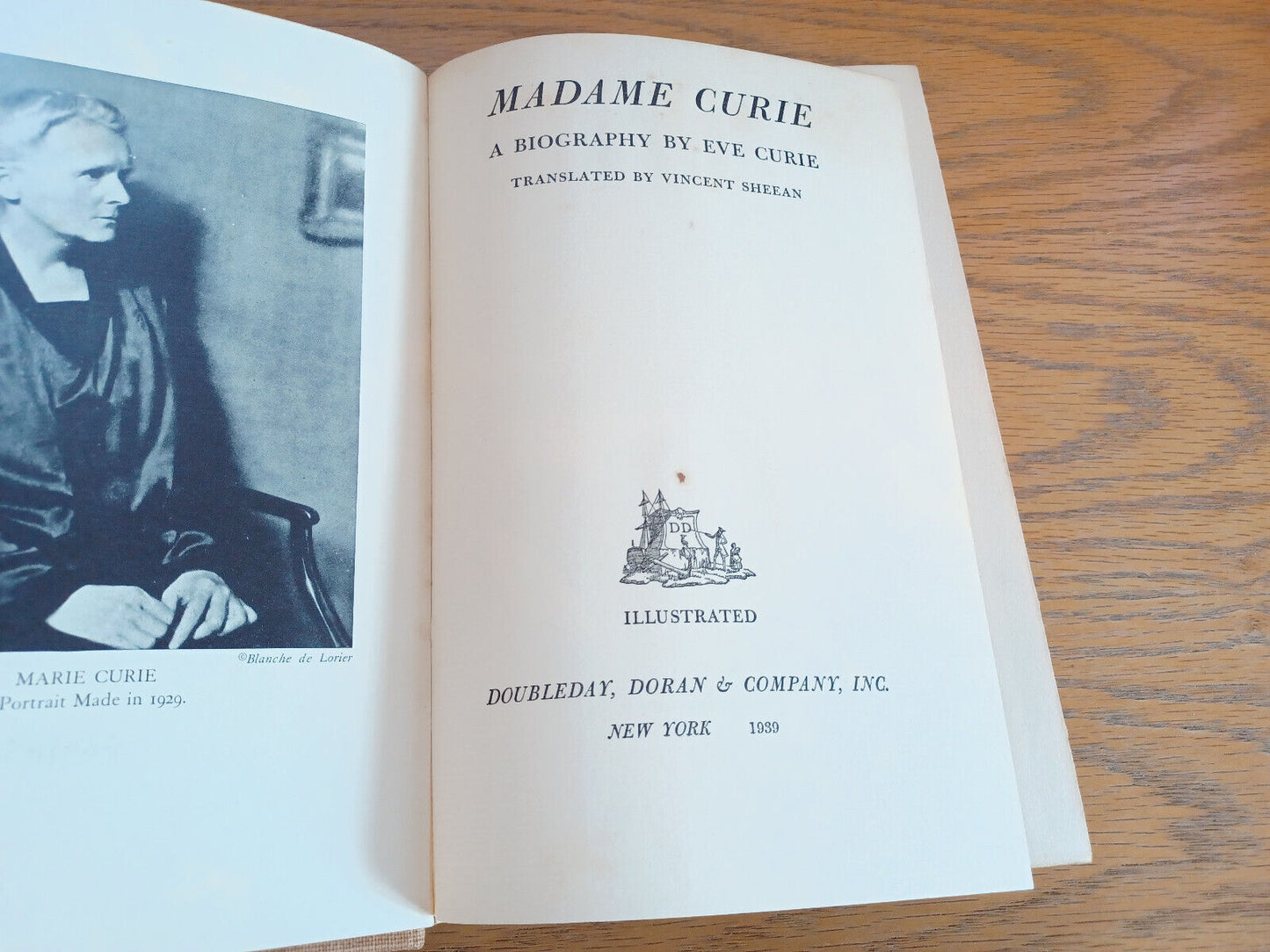 Madame Curie Biography by Eve Curie 1939 Hardcover Doubleday Doran