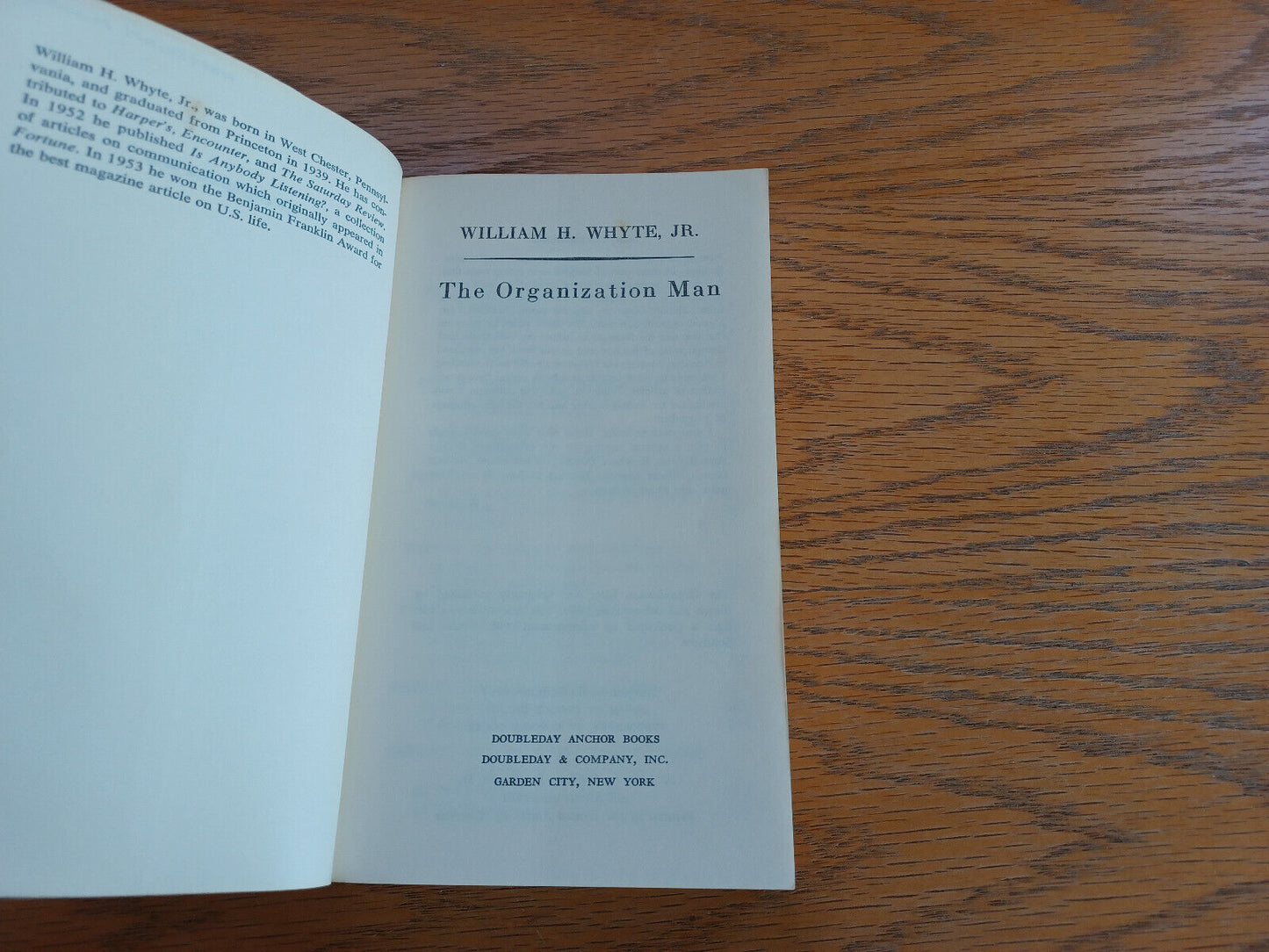 The Organization Man William H Whyte Jr 1957 Doubleday Paperback