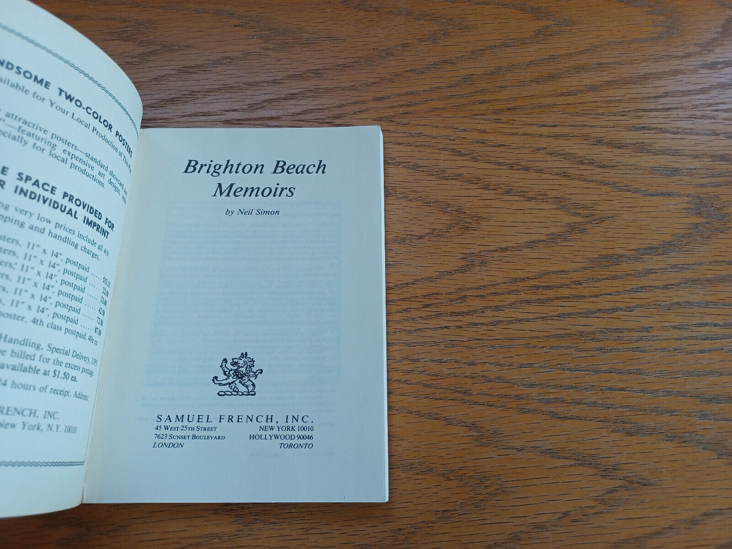 Brighton Beach Memoirs Neil Simon 1984 Paperback Samuel French