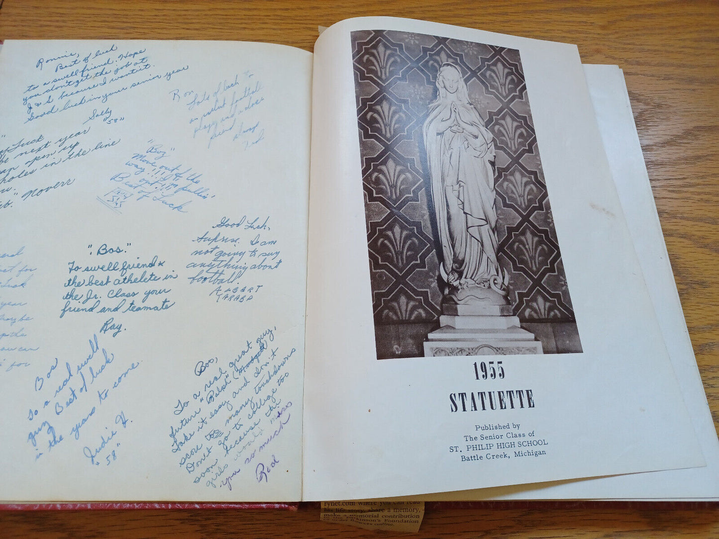 1955 Statuette St Philip High School Battle Creek Michigan Yearbook