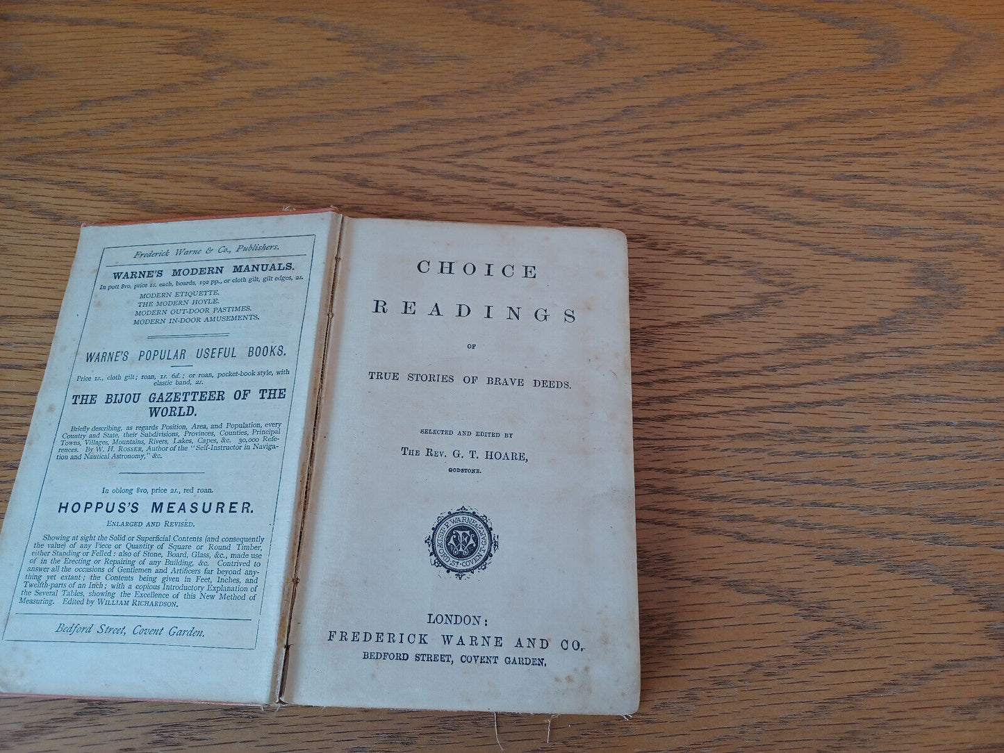 Choice Readings Of True Stories Of Brave Deeds Frederick Warne G T Hoare