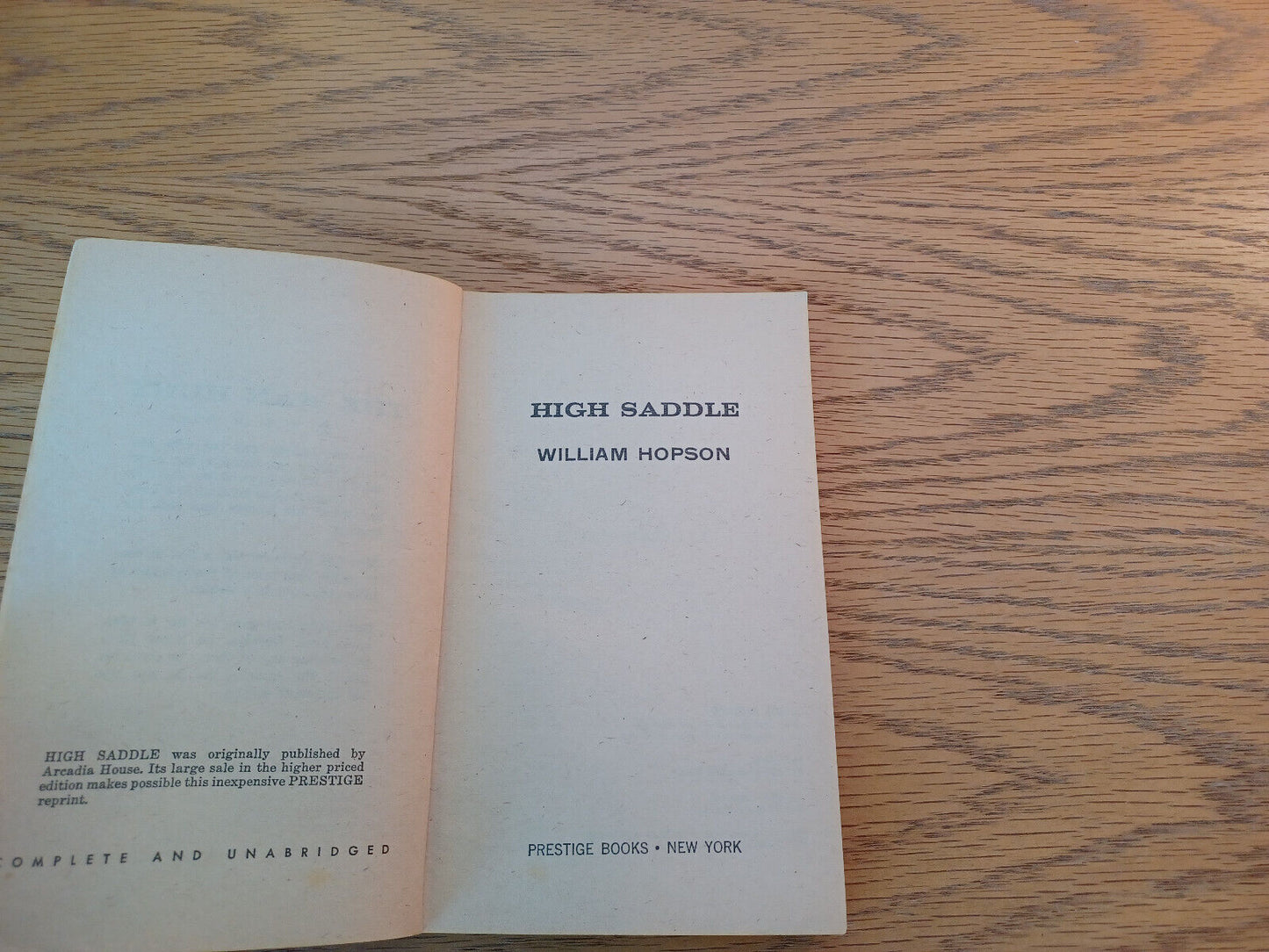 High Saddle William Hopson 1952 Paperback Prestige Books