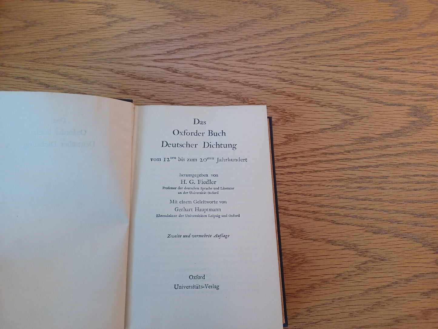 Das Oxforder Buch Deutscher Dichtung 1939 Hardcover H G Fiedler