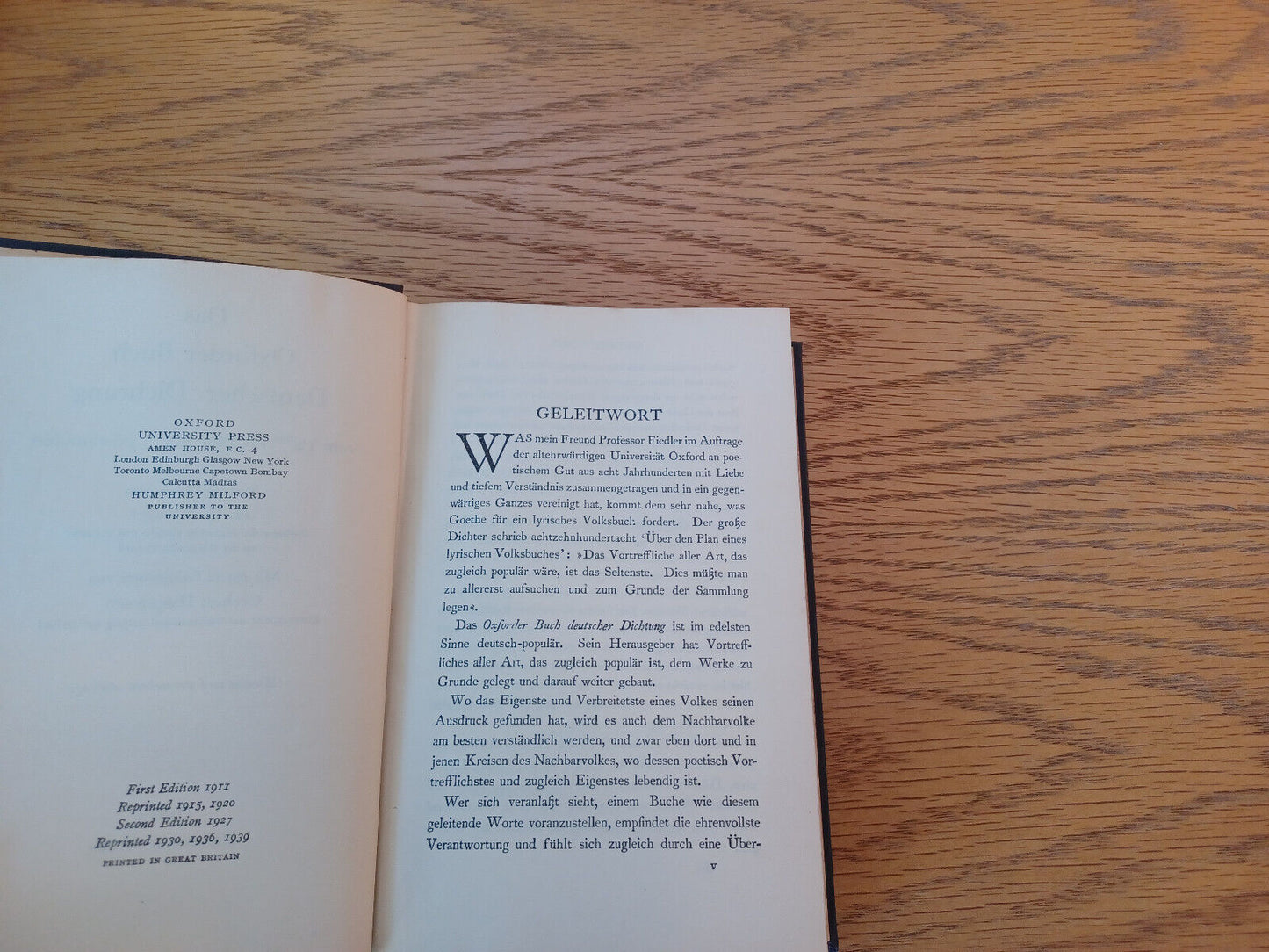 Das Oxforder Buch Deutscher Dichtung 1939 Hardcover H G Fiedler