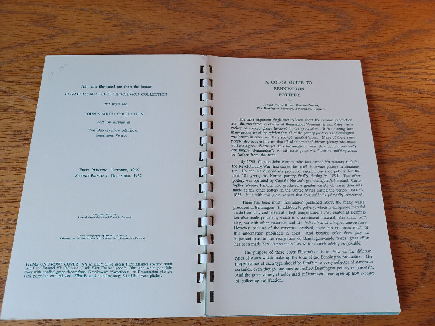 A Color Guide To Bennington Pottery Richard Carter Barret 1967