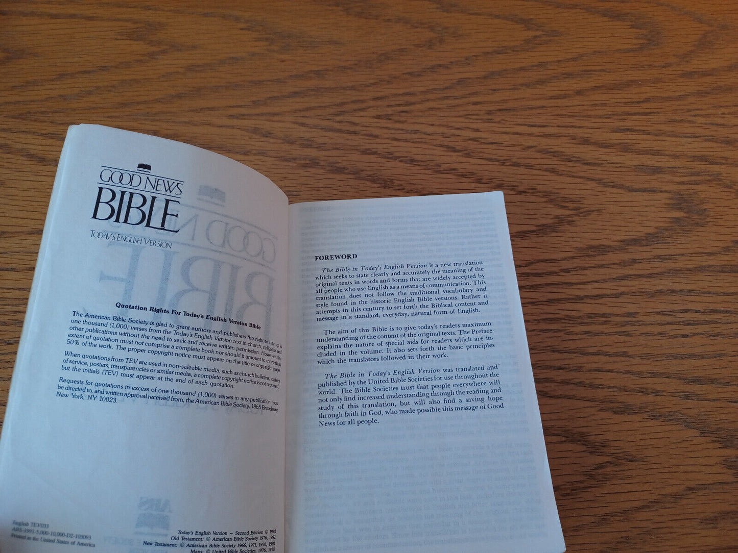 Good News Bible Today's English Version 1993 Paperback American Bible Society