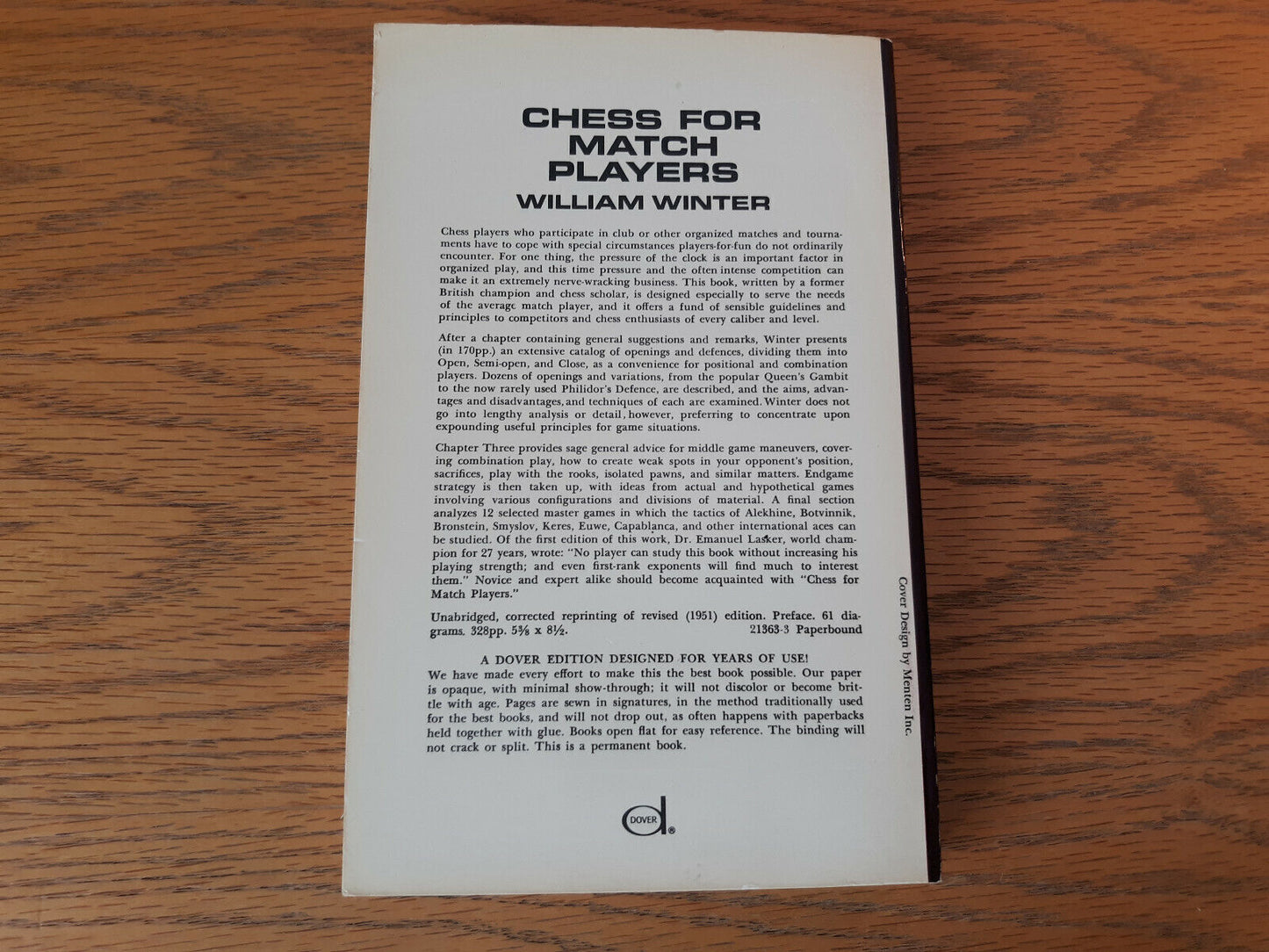 Chess For Match Players William Winter 1965 Dover Publications Paperback