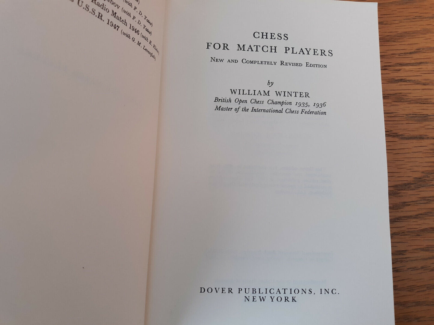 Chess For Match Players William Winter 1965 Dover Publications Paperback