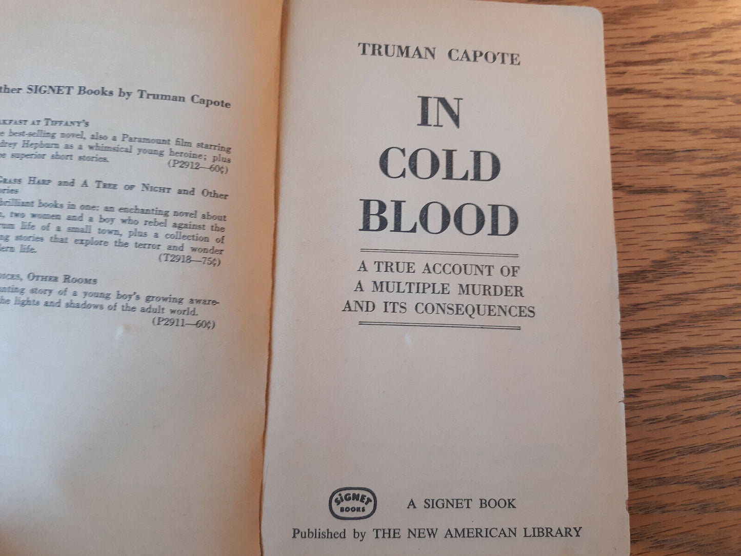 In Cold Blood Truman Capote 1965 Signet Paperback New American Library