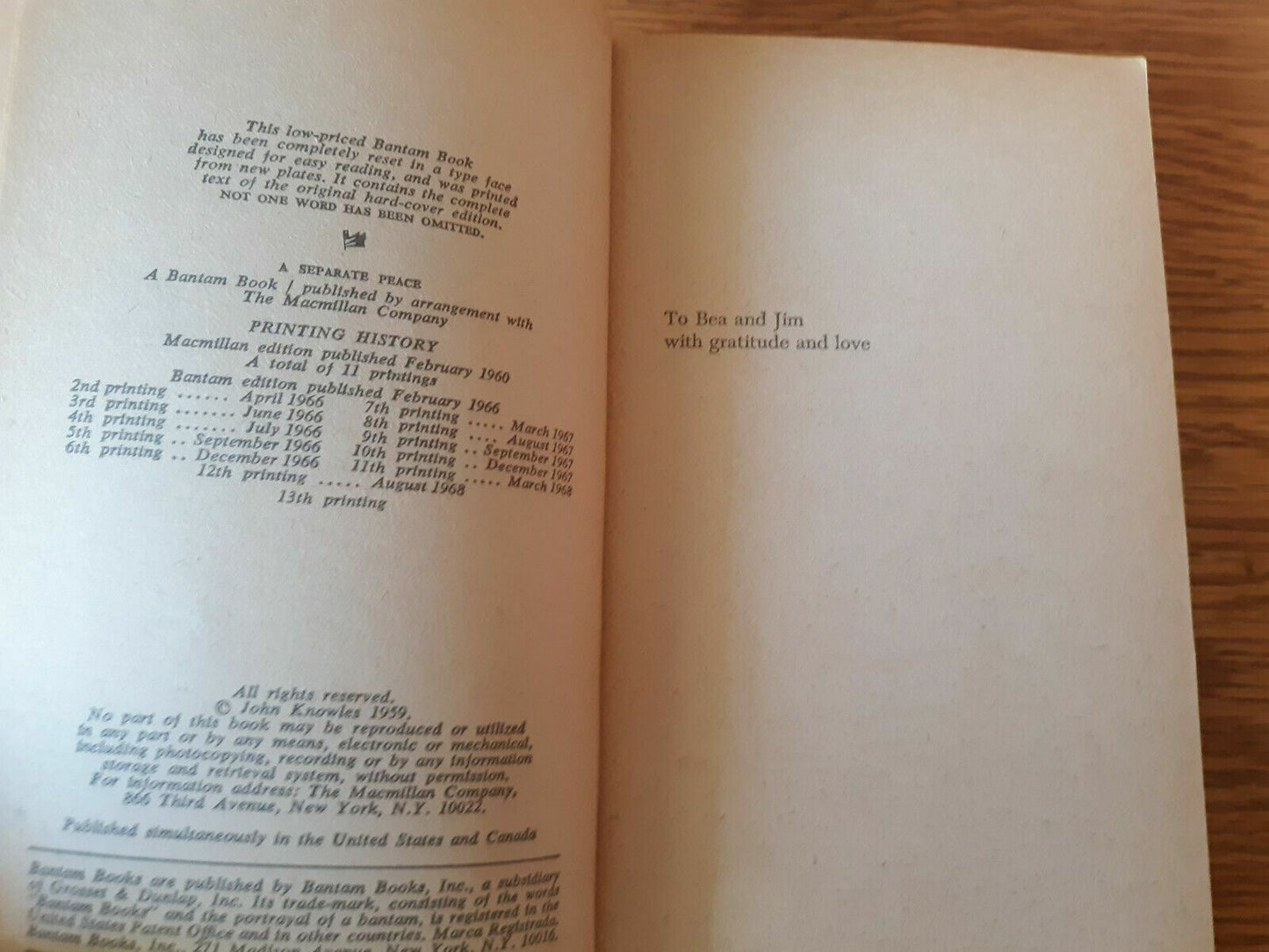 A Separate Peace - by John Knowles - 1968 Paperback Bantam