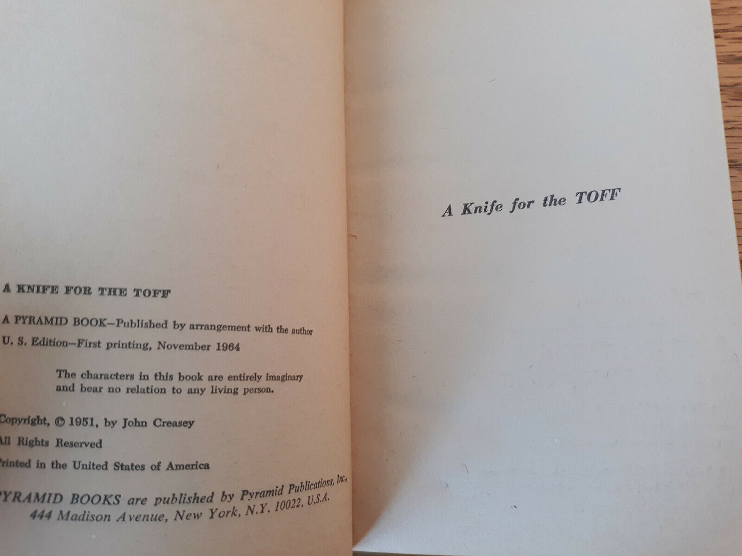 A Knife For The Toff John Creasey 1964 Paperback Pyramid Books