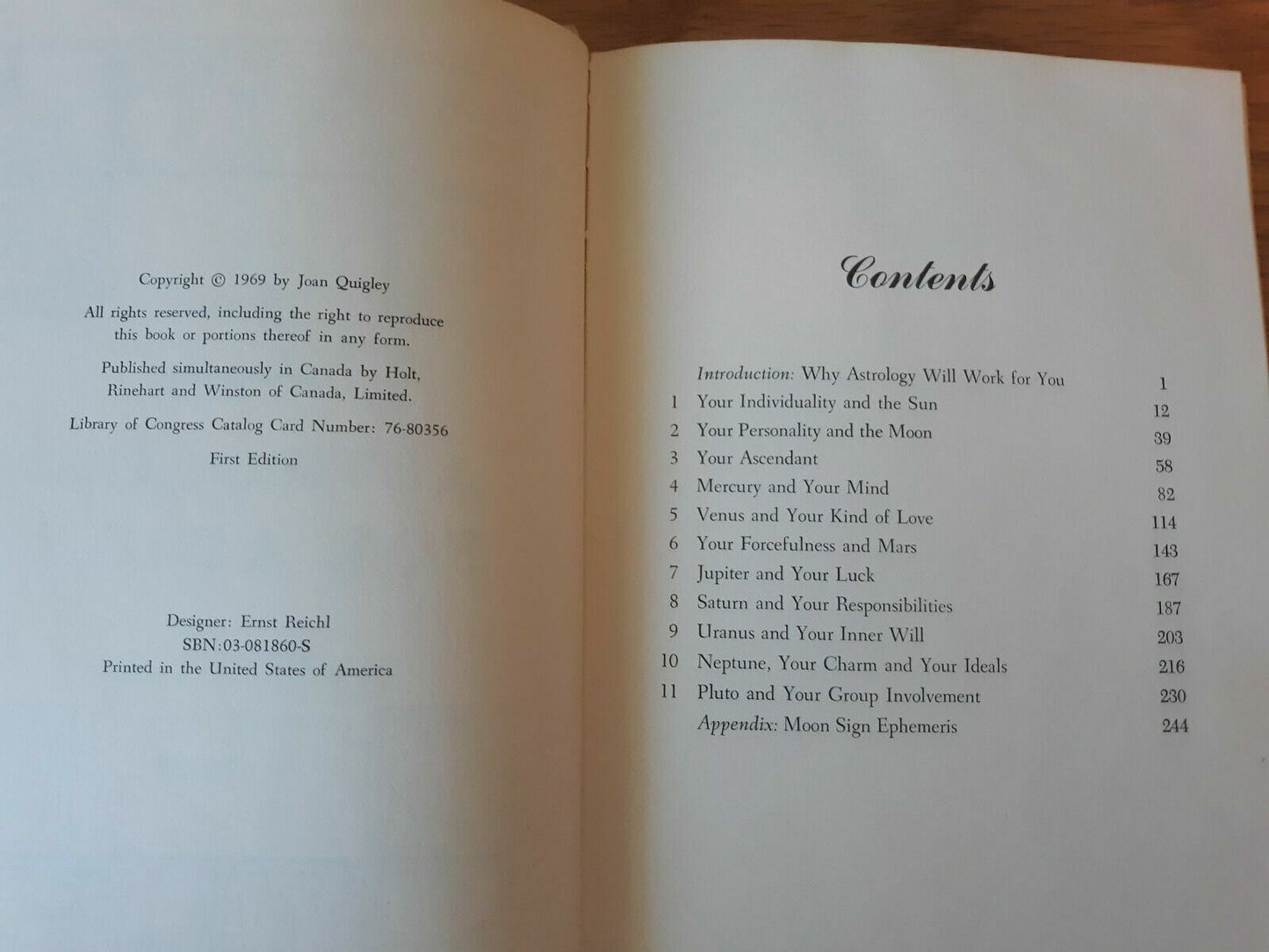 1969 Astrology For Adults Joan Quigley Hardcover 1st Edition