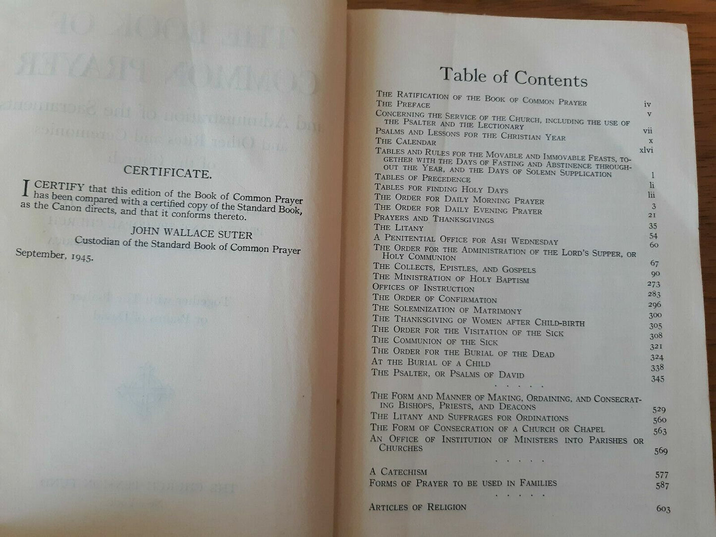 1945 The Common Book of Prayer Protestant Episcopal Church Psalms of David.