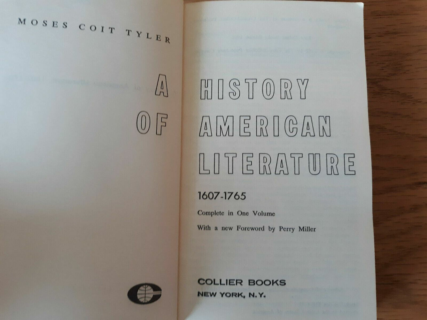 A History of American Literature, 1607-1765 by Moses Coit Tyler 1962