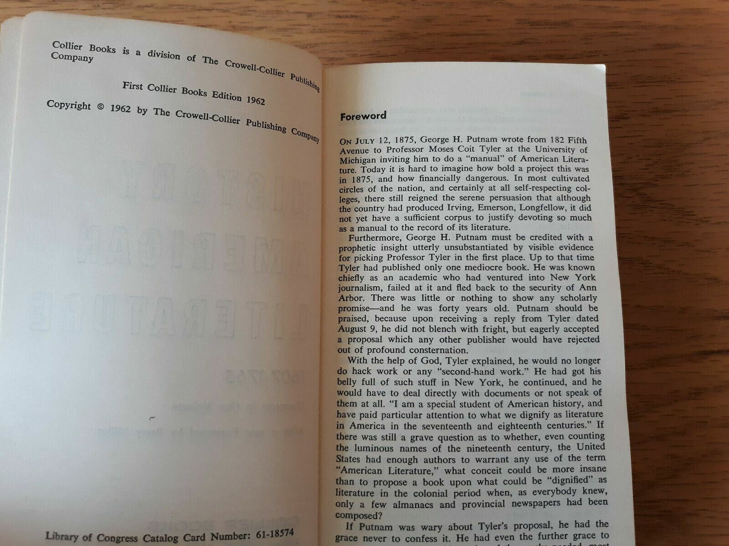 A History of American Literature, 1607-1765 by Moses Coit Tyler 1962