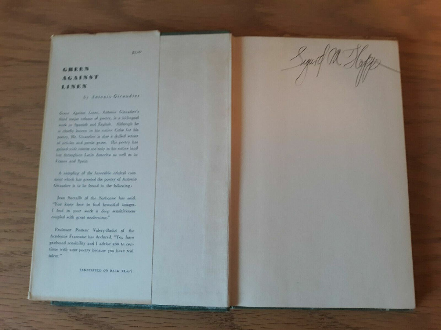 Green Against Linen And Other Poems. A Bilingual Edition 1957 Antonio Giraudier