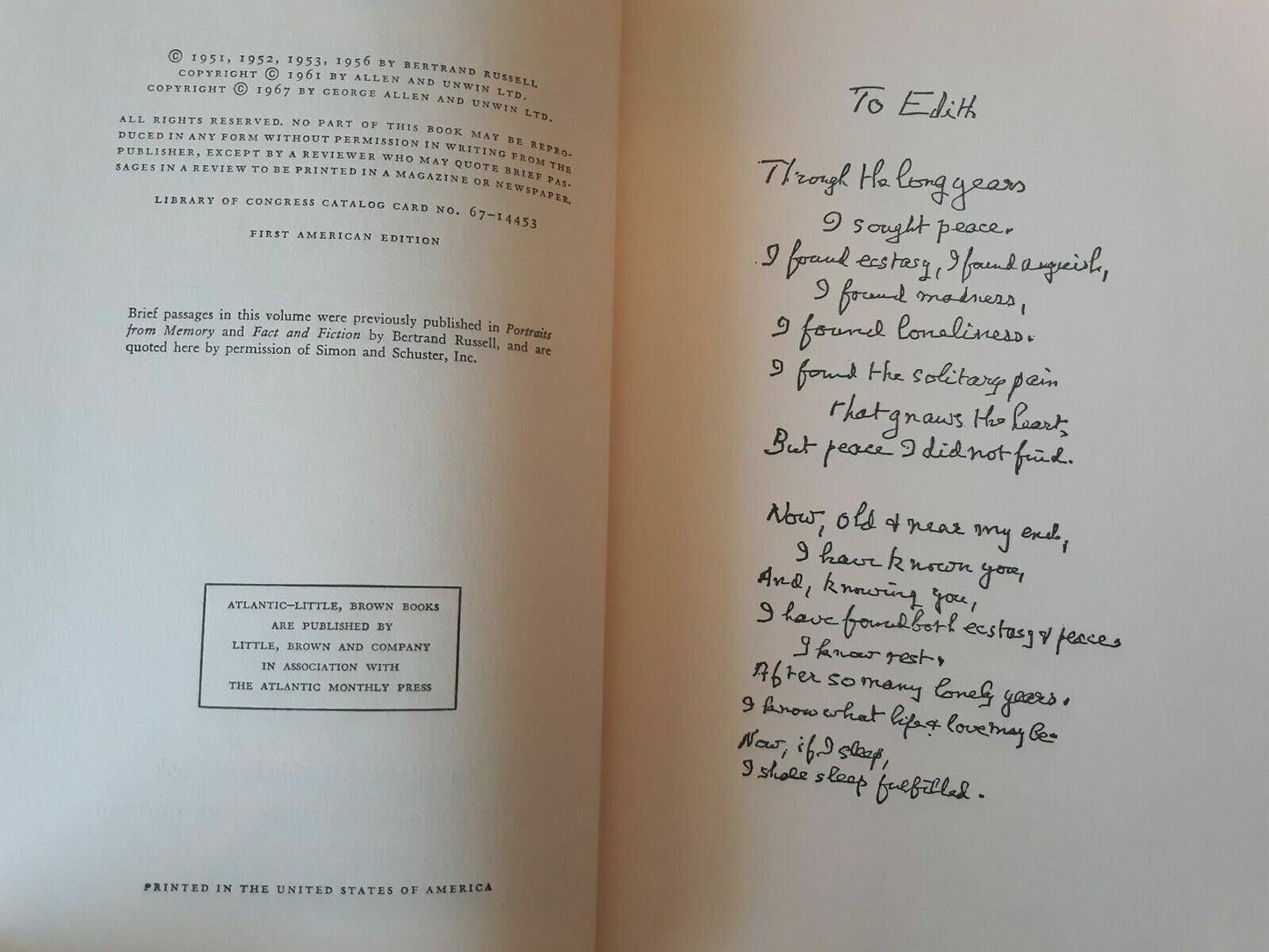 The Autobiography of Bertrand Russell, 1872-1914 HC/DJ 1967 1st American Edition