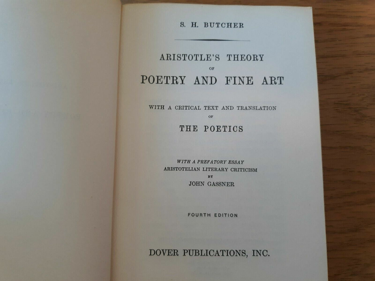 1951 Aristotle's Theory Of Poetry And Fine Art S.H. Butcher Gassner Dover 4th Ed
