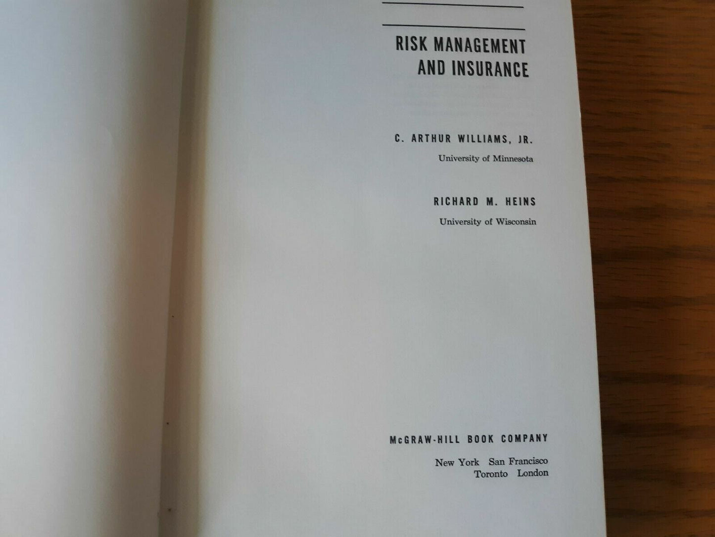 1964 Risk Management And Insurance Williams Heins