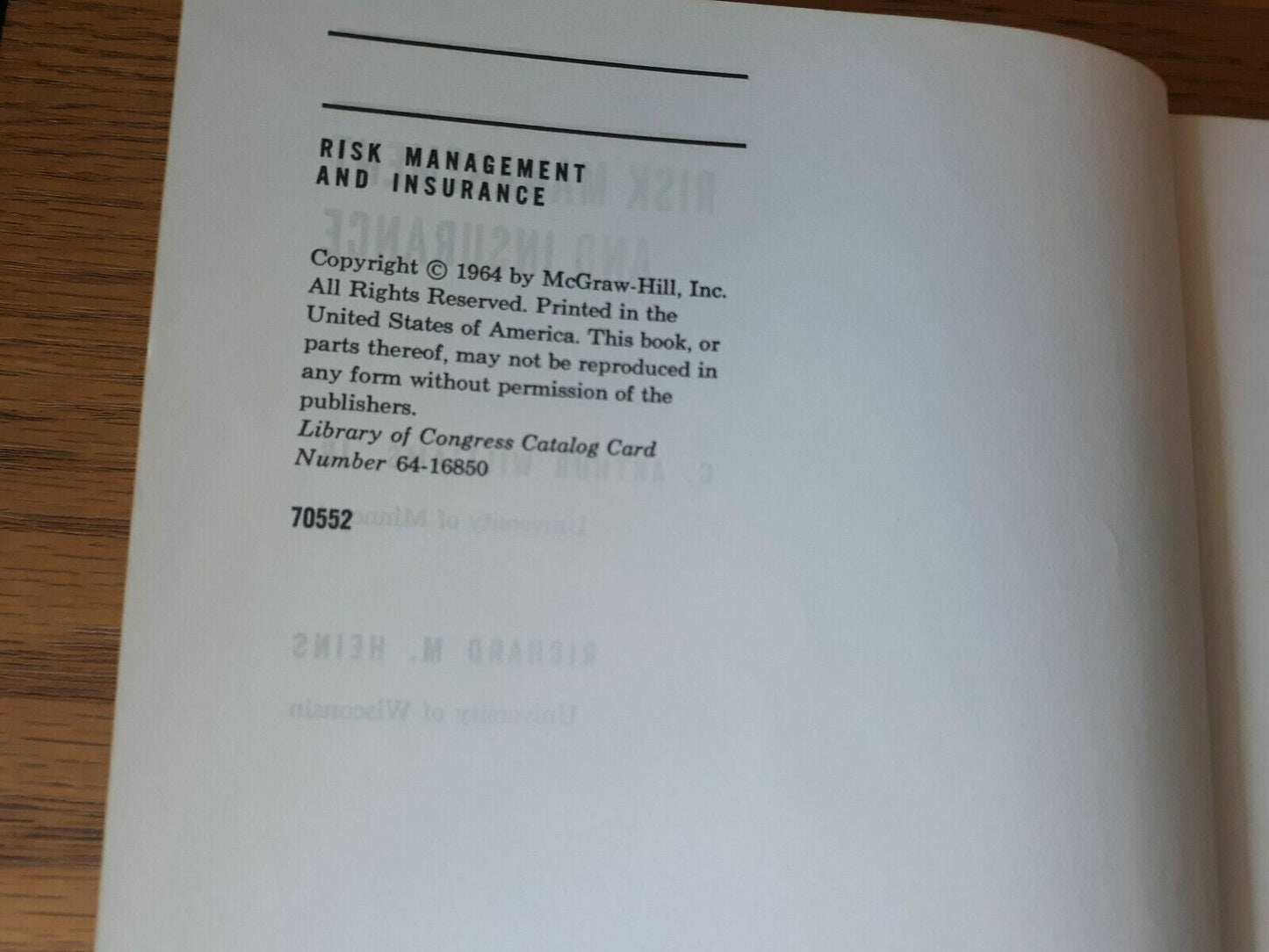 1964 Risk Management And Insurance Williams Heins