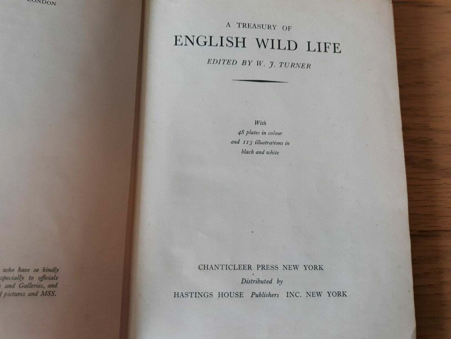 A Treasury of English Wild Life (W.J. Turner) Illustrated Hardcover