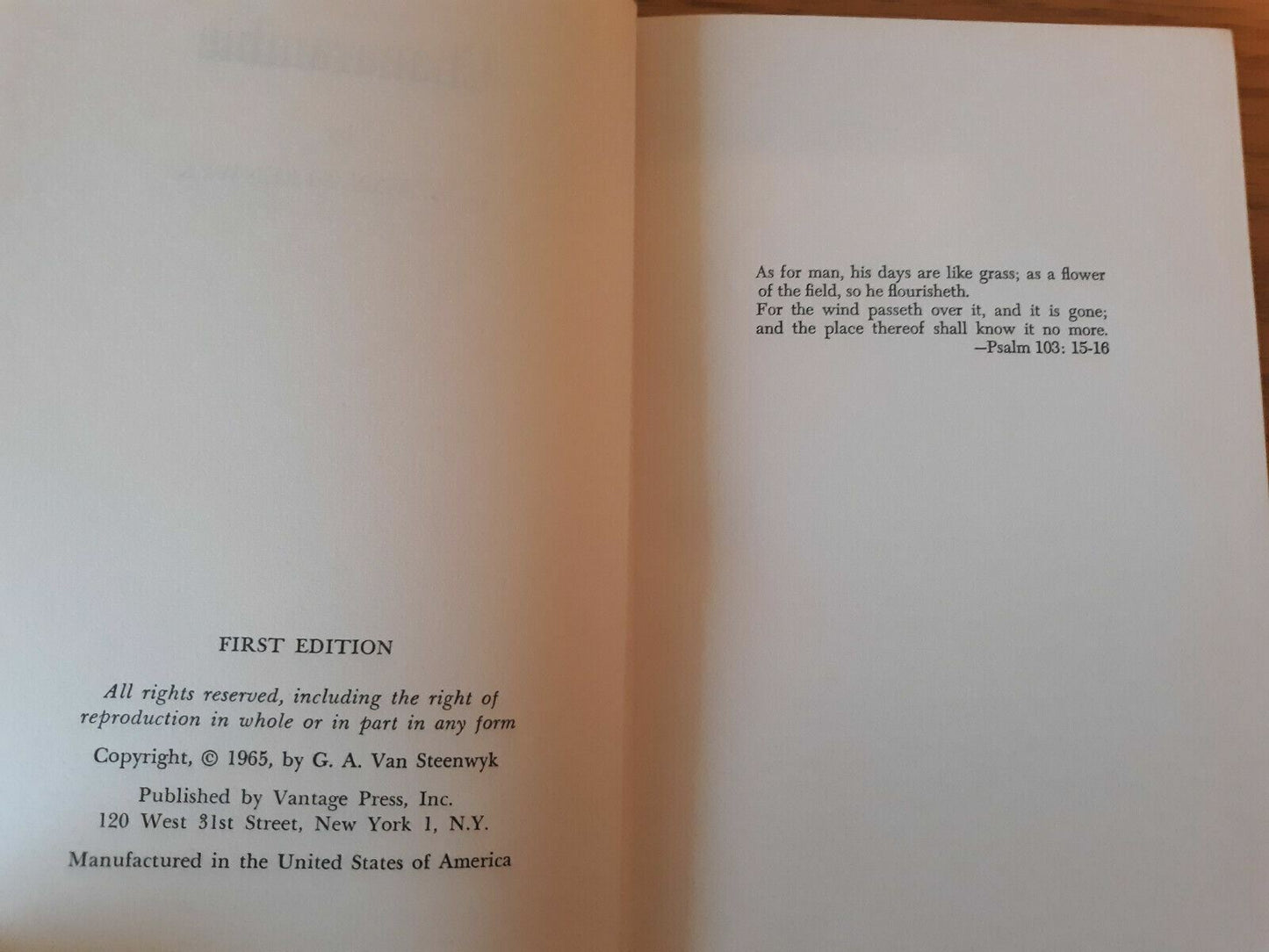 Chanarambie Hardcover Dust Jacket 1965 G. A. Van Steenwyk Vantage Press 1st Ed