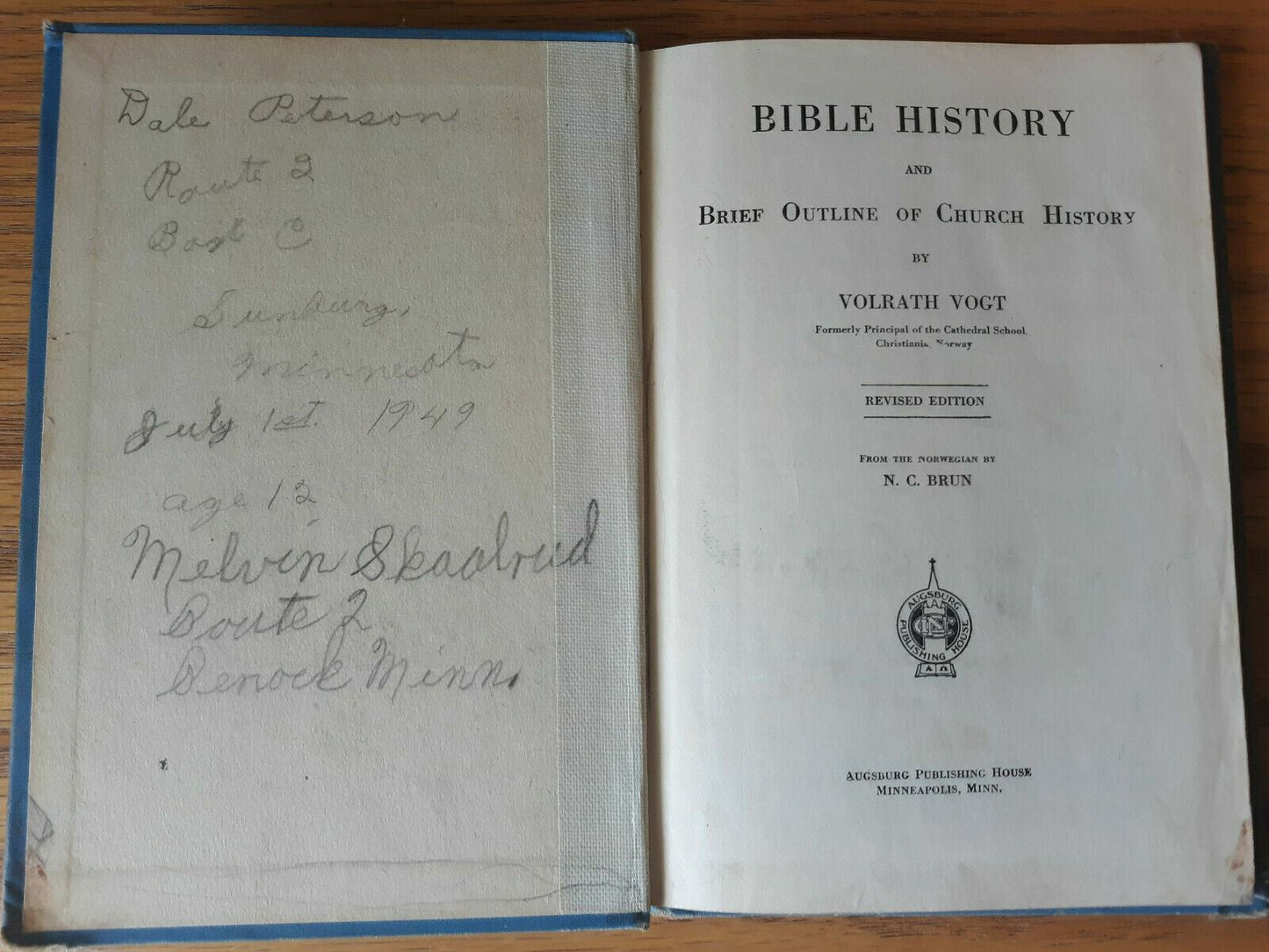 Bible History, Brief Outlines of Church History by Volrath Vogt, 1947, Hardcover