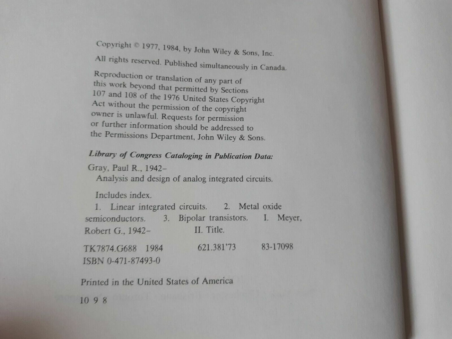 Analysis and Design of Analog Integrated Circuits 2nd Edition 1984
