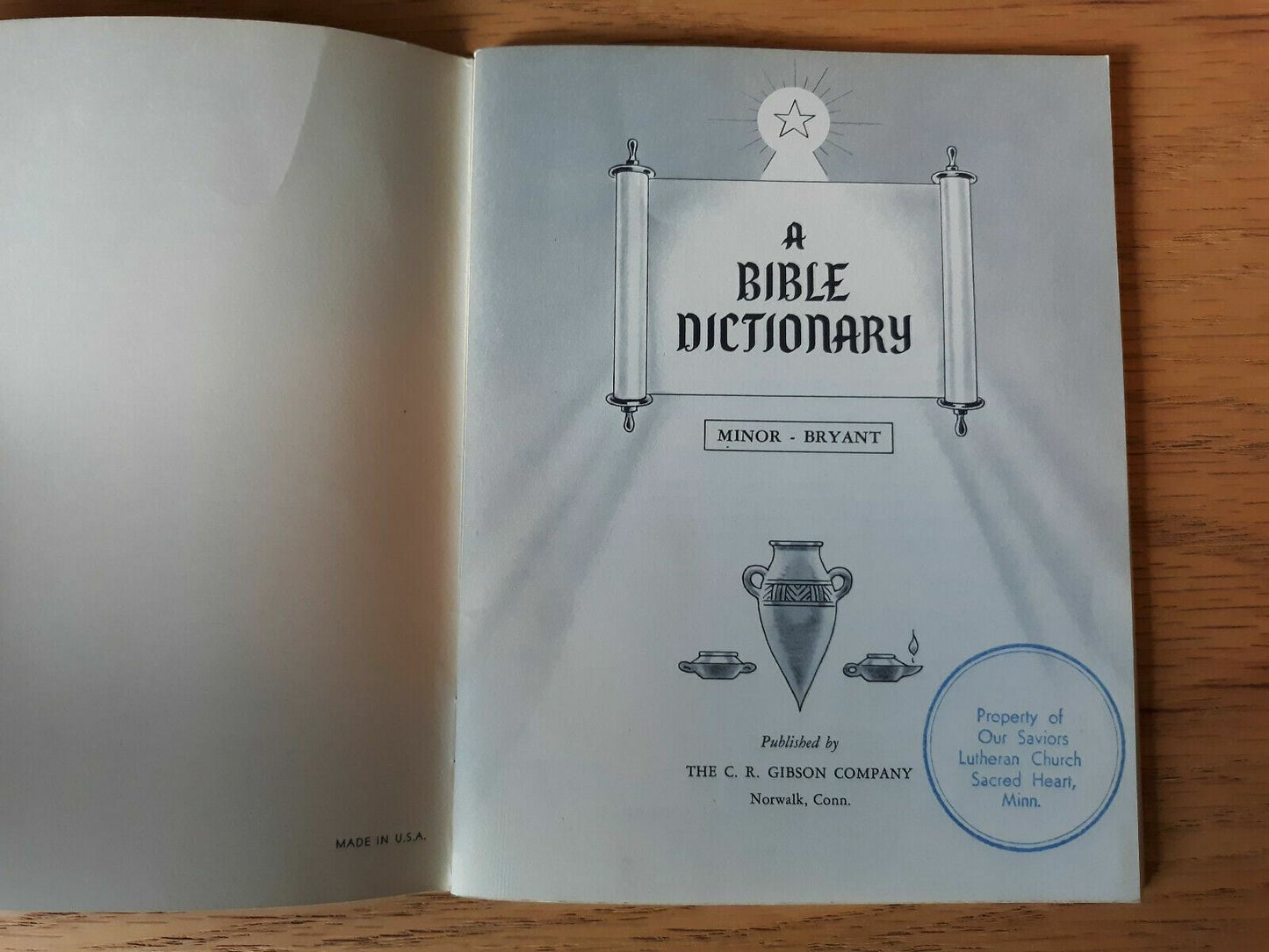 1961 A BIBLE DICTIONARY- MINOR/BRYANT C.R. Gibson Company NORWALK PB