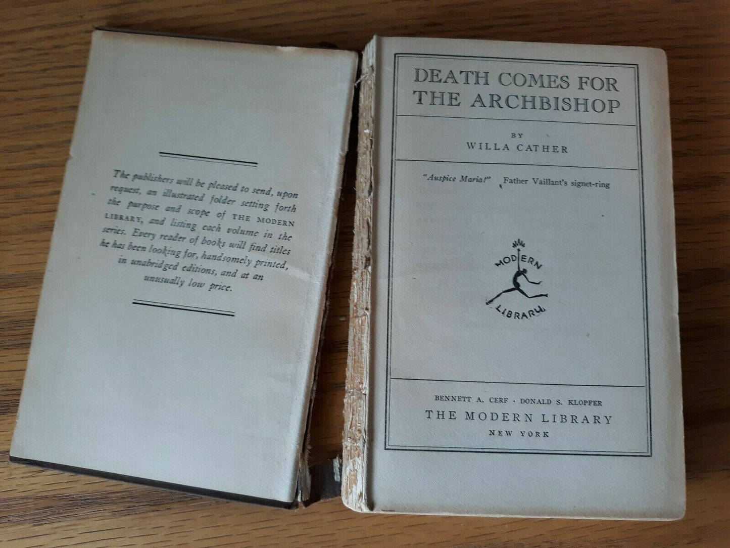 Willa Cather Death Comes For The Archbishop Modern Library 1931